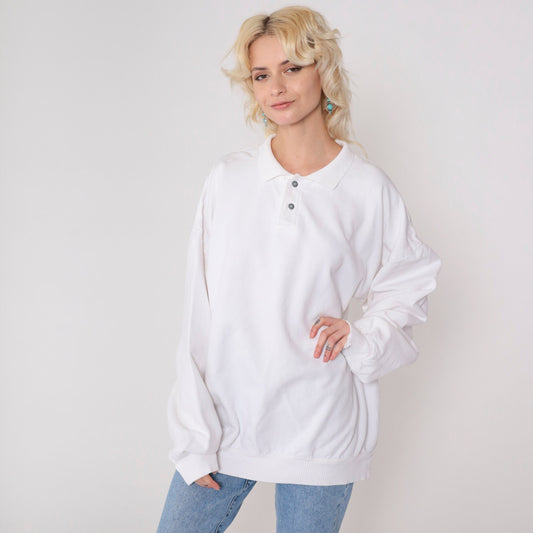 90s Orvis White Collared Sweatshirt Button Chest Plus Size XXL