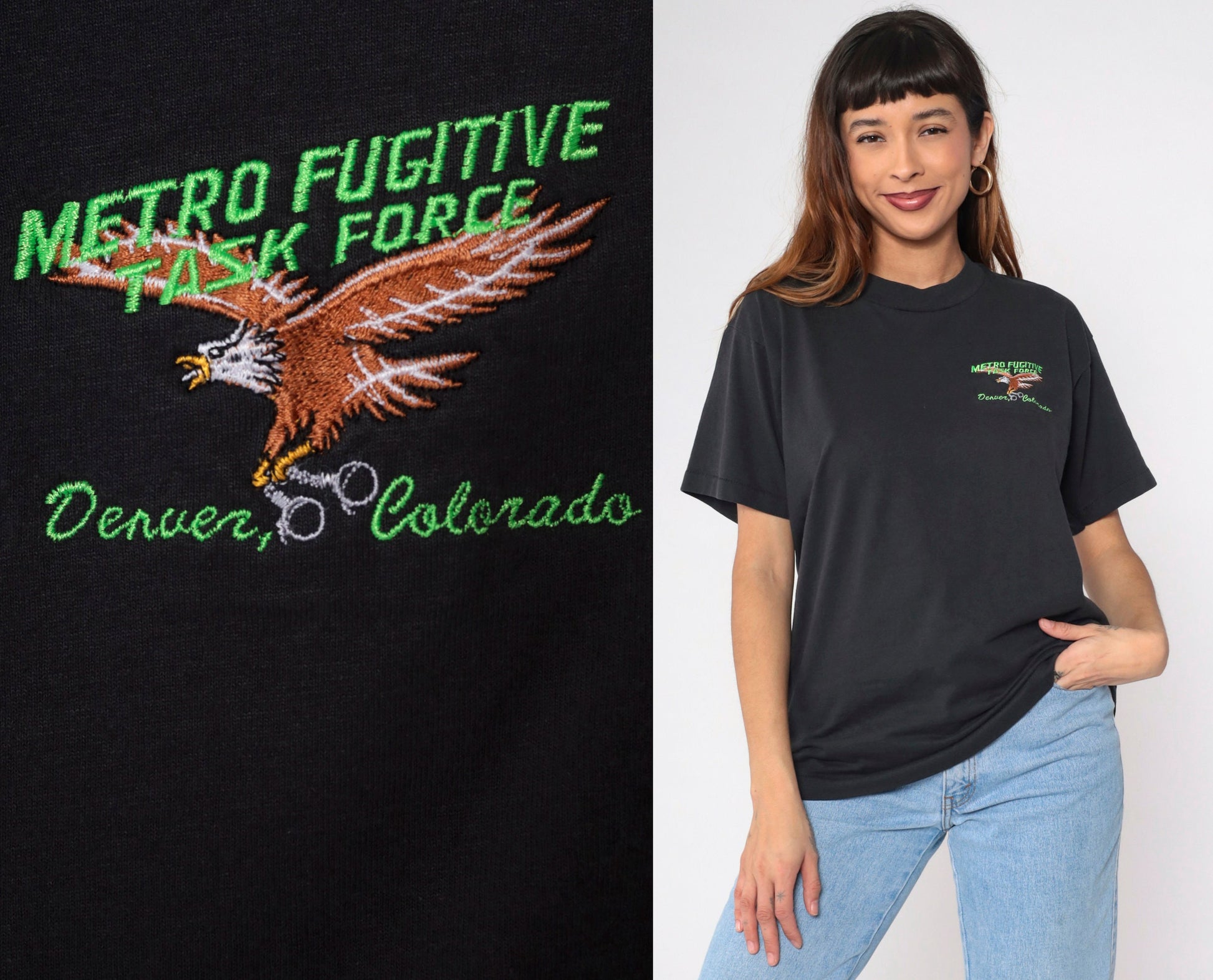 90s Metro Fugitive Task Force Denver Police Graphic Tee Black Large