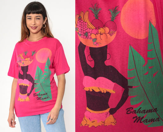 80s Bahama Mama Tropical Graphic T-Shirt Hot Pink Cotton Tee Medium