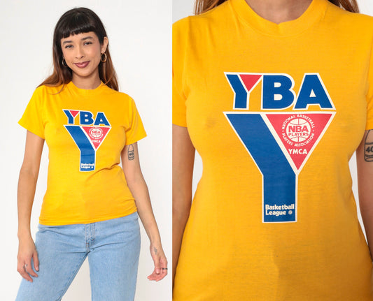 80s NBA YMCA Youth Basketball All-Stars T-Shirt Meadow Gold Graphic Extra Small