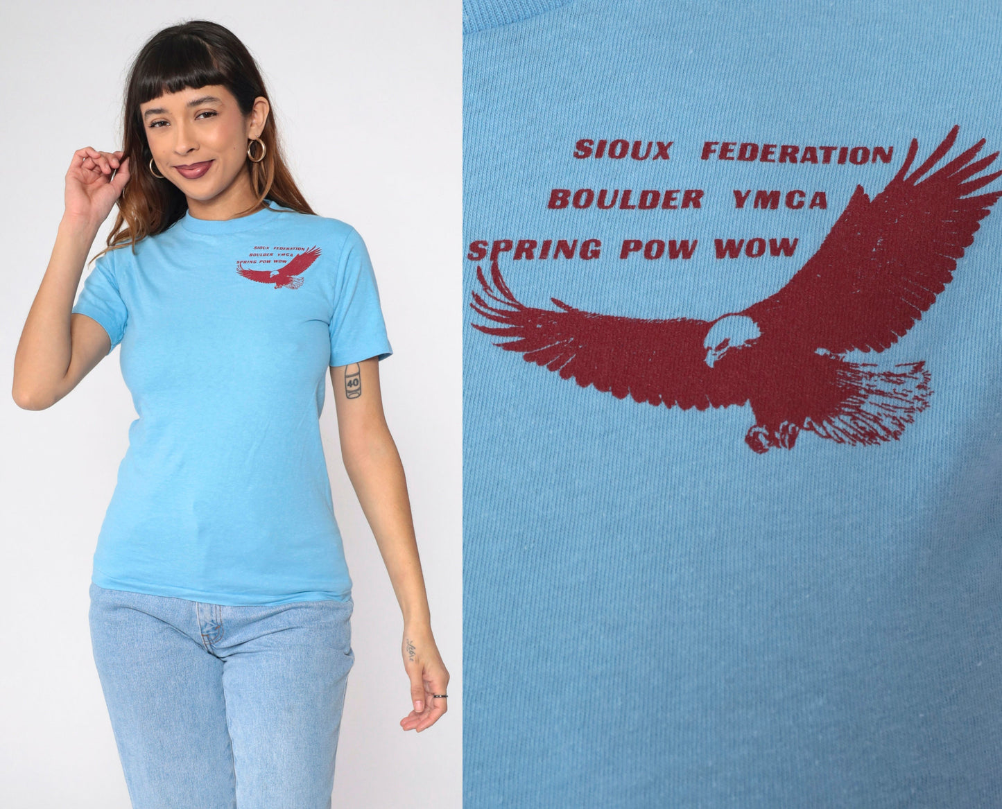 80s Sioux Federation Boulder YMCA Spring Pow Wow Graphic Tee Eagle Print XS