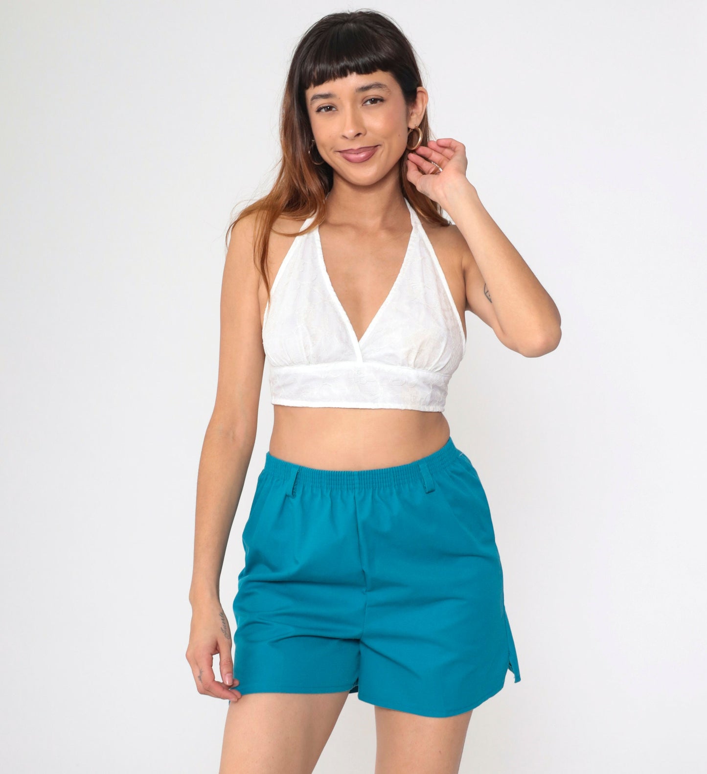 80s Blue High-Waisted Elastic Shorts Small S