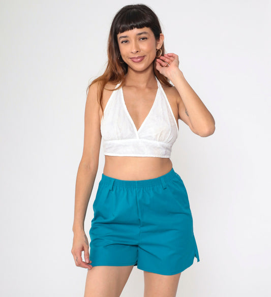 80s Blue High-Waisted Elastic Shorts Small S