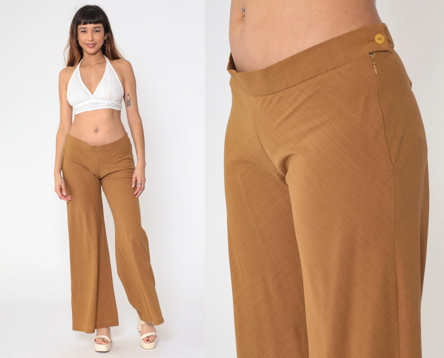 00s Brown Low Rise Flared Trousers Small 6