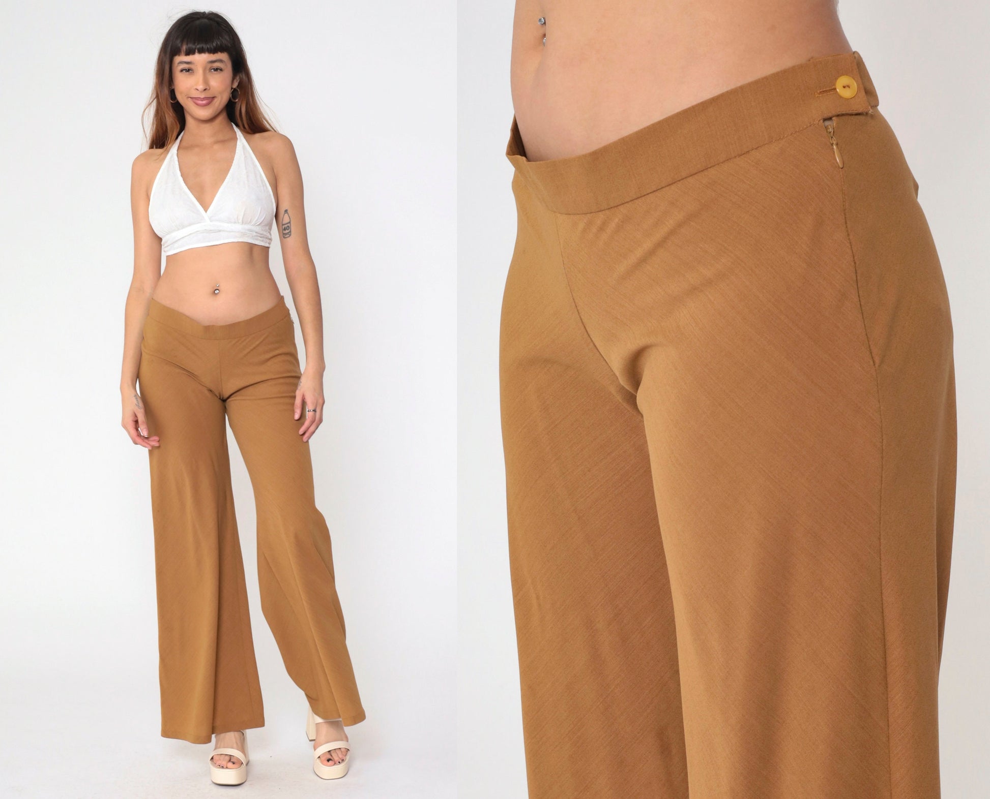 00s Brown Low Rise Flared Trousers Small 6
