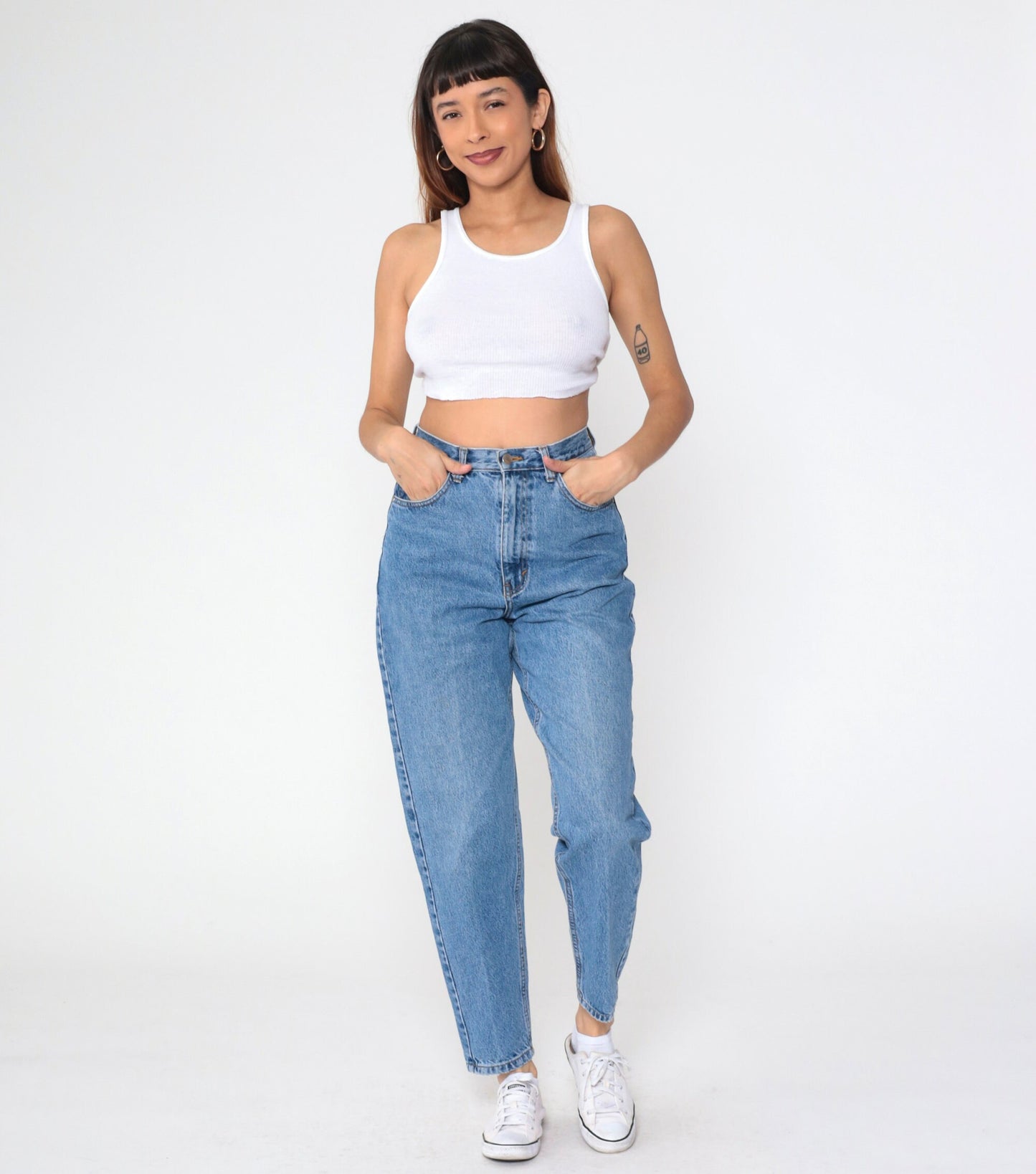 90s High Waisted Tapered Blue Denim Jeans Basic Editions Medium
