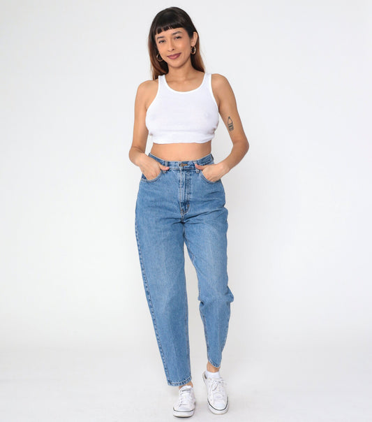 90s High Waisted Tapered Blue Denim Jeans Basic Editions Medium