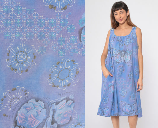 90s Anthony Richards Floral Mandala Sundress Blue Purple Knee-Length XL