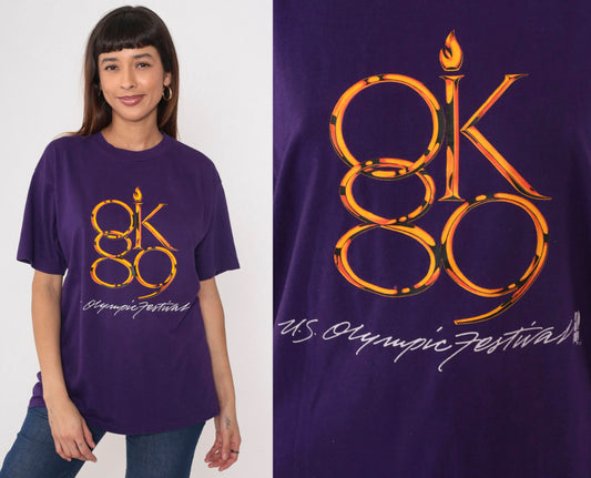 80s Oklahoma City 1989 Sports Festival Graphic Tee Purple Large
