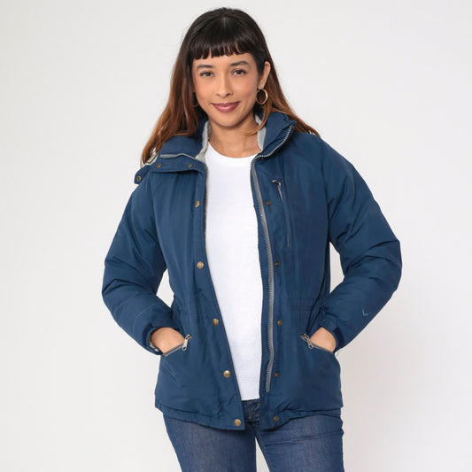 80s LL Bean Blue Goretex Down Puffer Ski Jacket Hood Small S