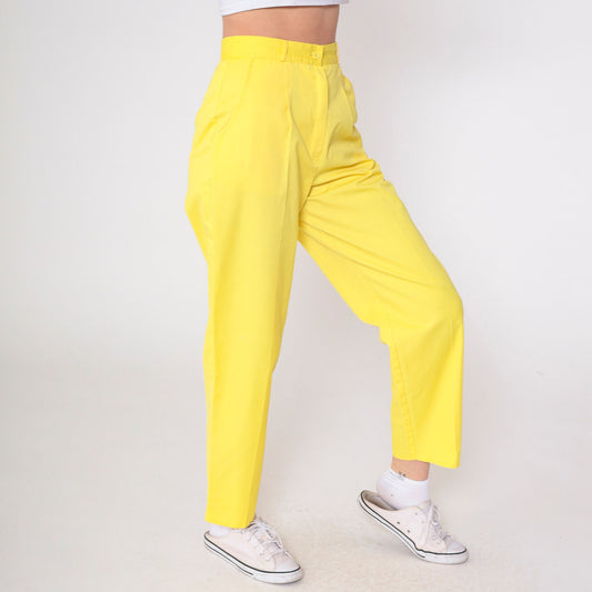 80s Yellow High-Waisted Pleated Tapered Trousers Extra Small