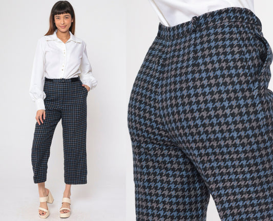 80s Bill Blass Houndstooth Wool Trousers High Waist Straight Leg Medium