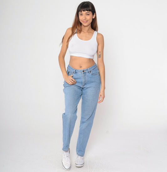 90s DKNY In Women We Trust High Waisted Mom Jeans Blue Tapered Large 12