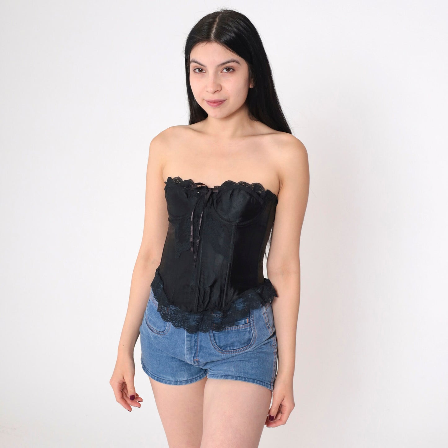 90s Victoria's Secret Black Lace Bustier Underwire Sweetheart Neckline Small