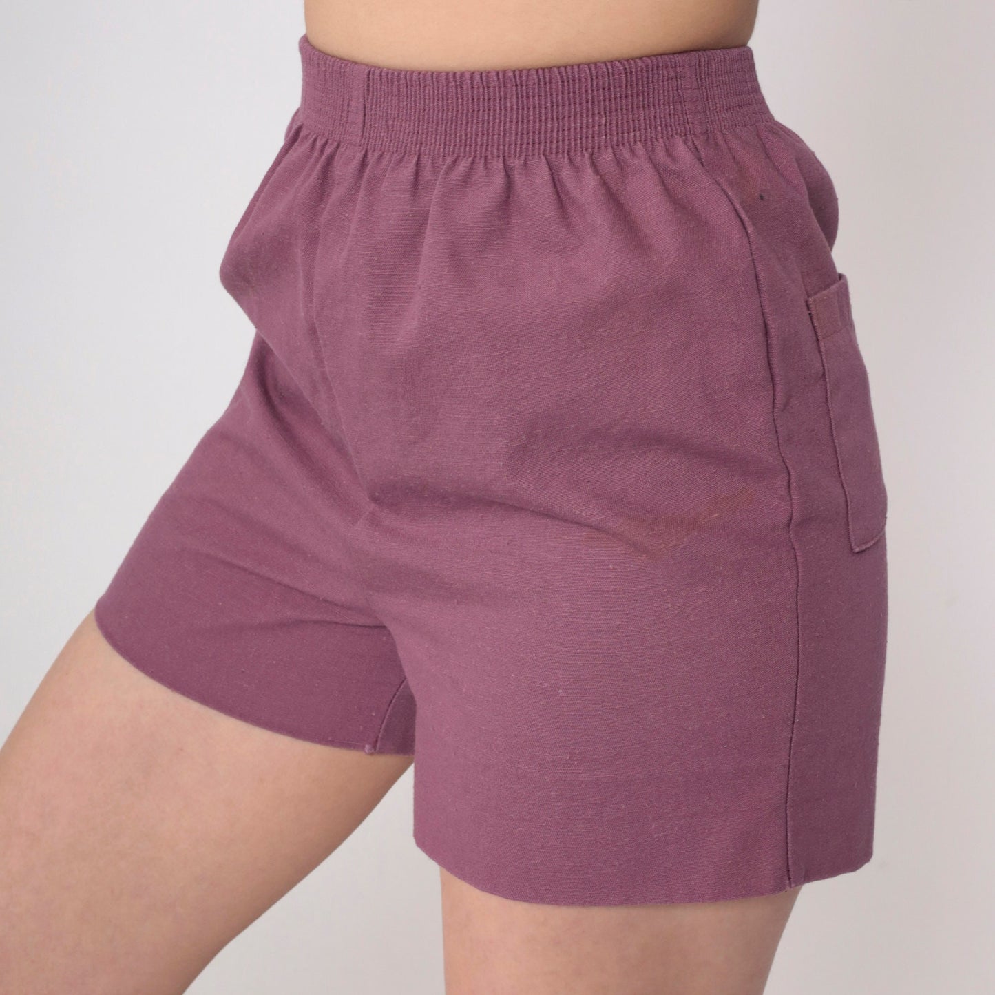 80s Dusty Purple High-Waist Gym Shorts Cotton Elastic Waist Extra Small