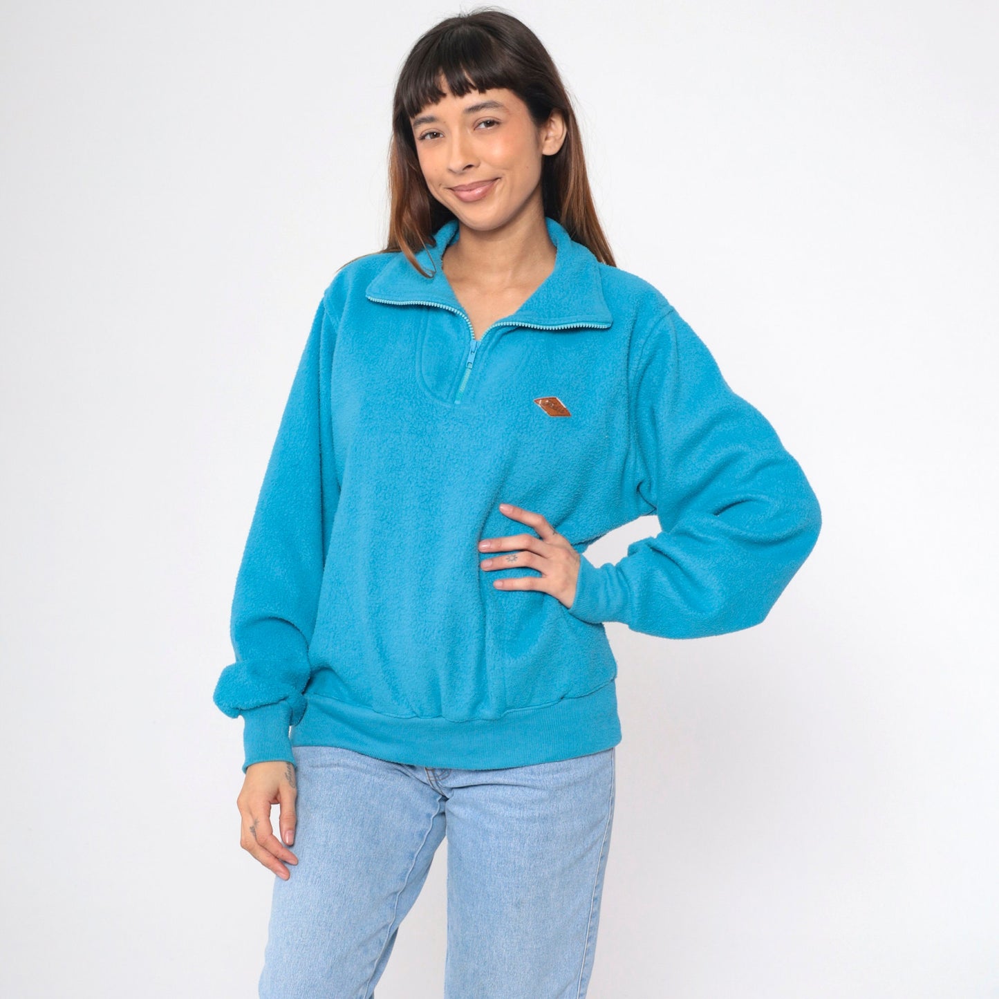 90s Hobie Quarter Zip Fleece Sweatshirt Blue Pullover Men's Medium