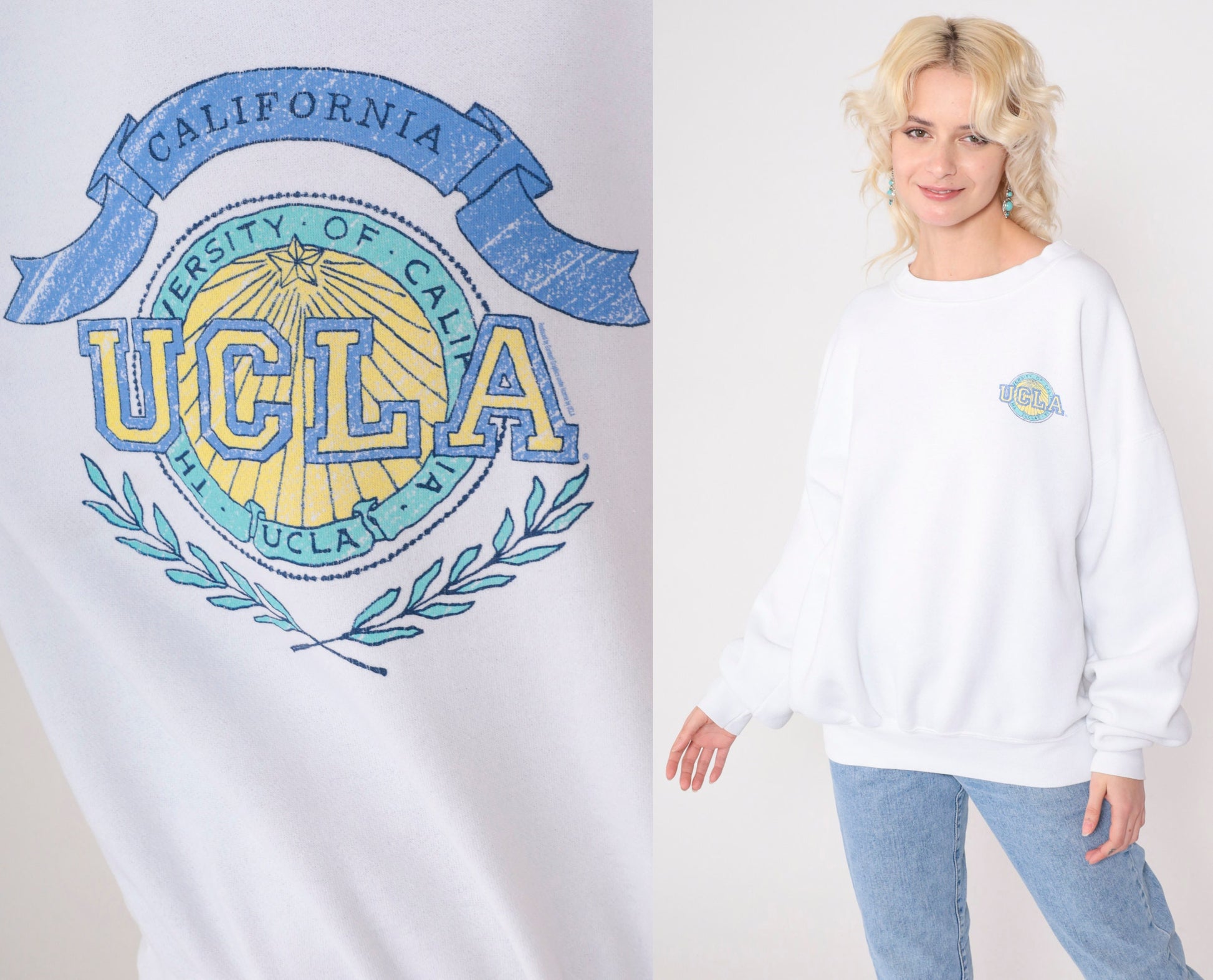 90s UCLA Graphic Sweatshirt White Crewneck College Sweatshirt Extra Large XXL