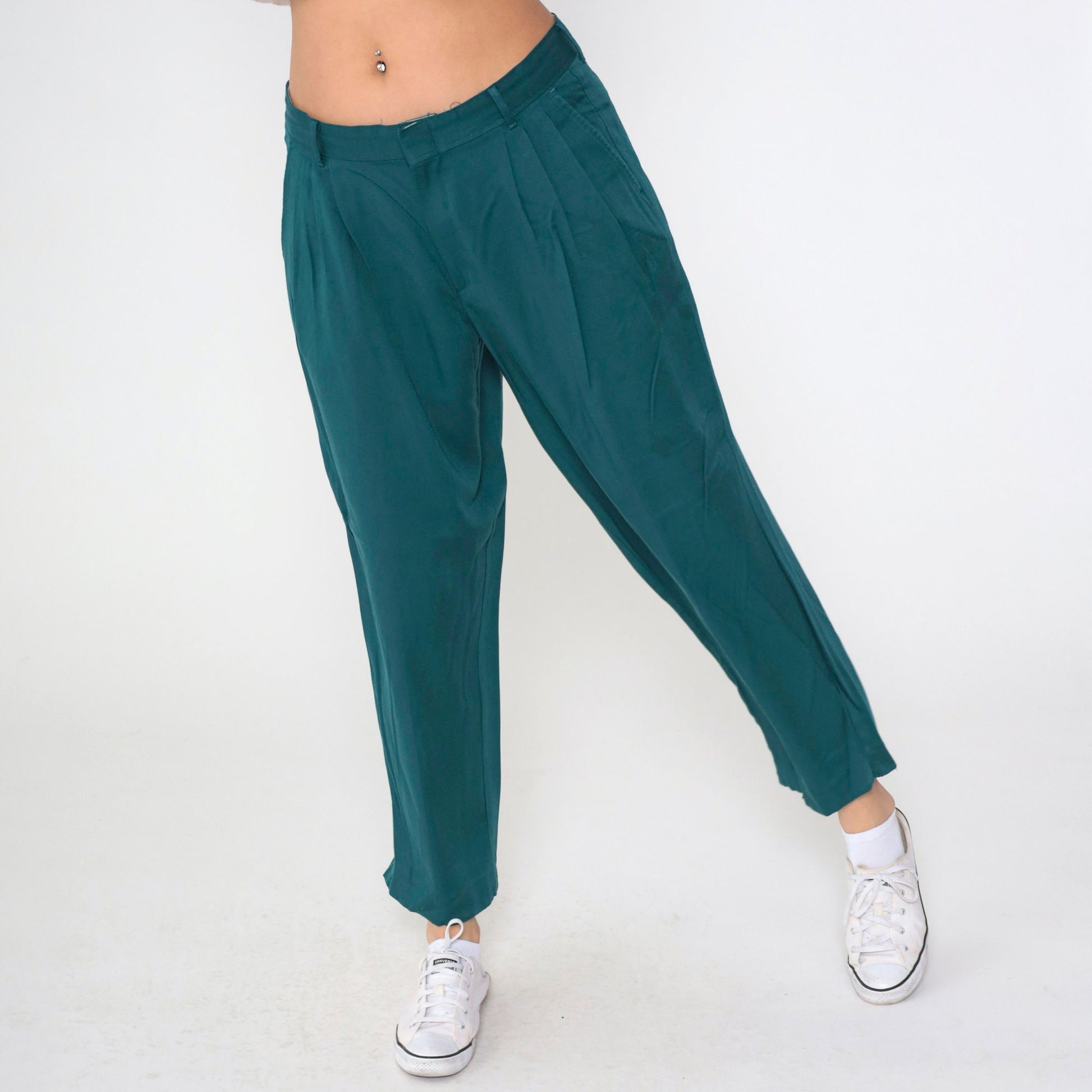00s Michael James Emerald Green Pleated Trousers Straight Tapered Leg Large