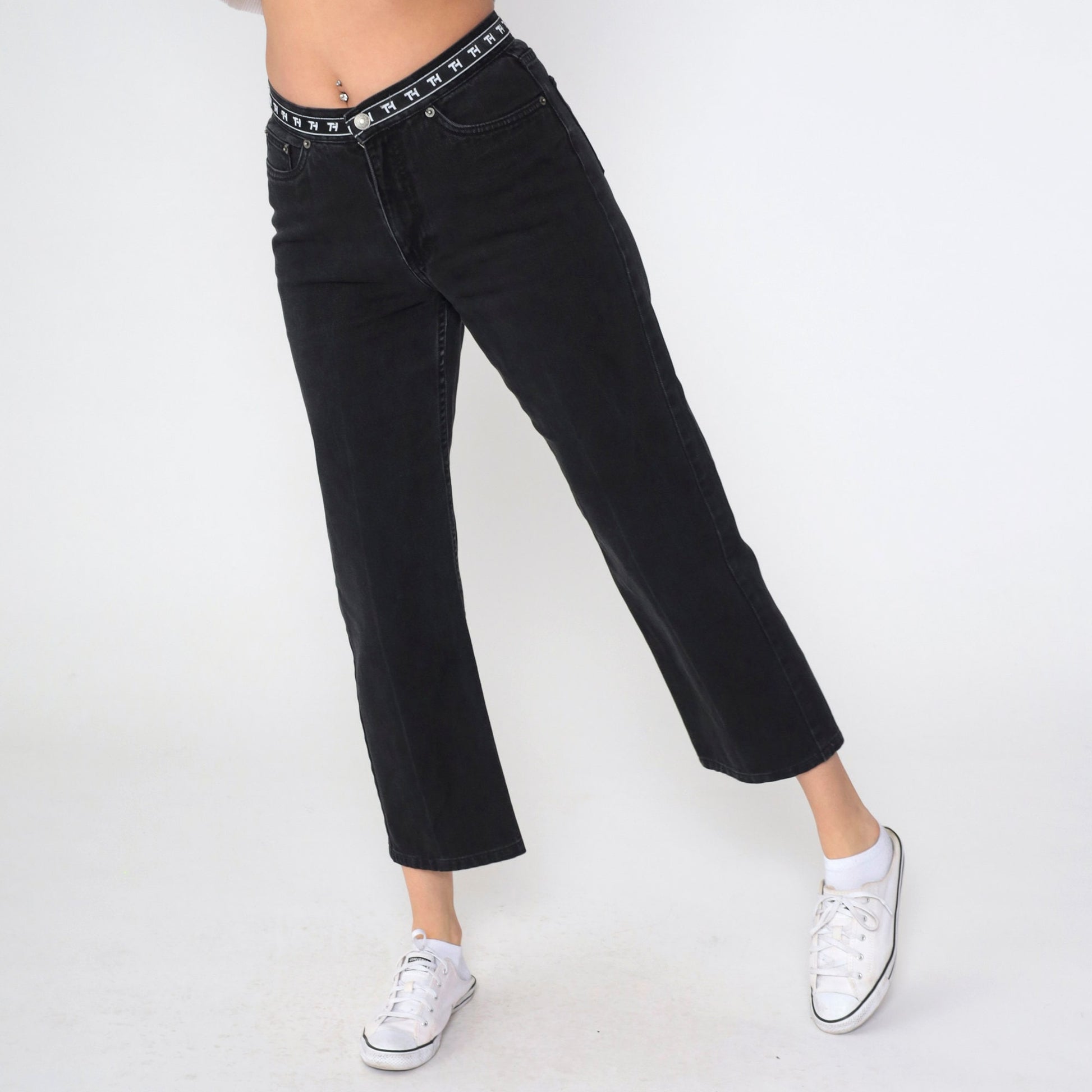 Tommy Hilfiger Y2K Black Denim Ankle Jeans Mid Rise Straight Leg Medium