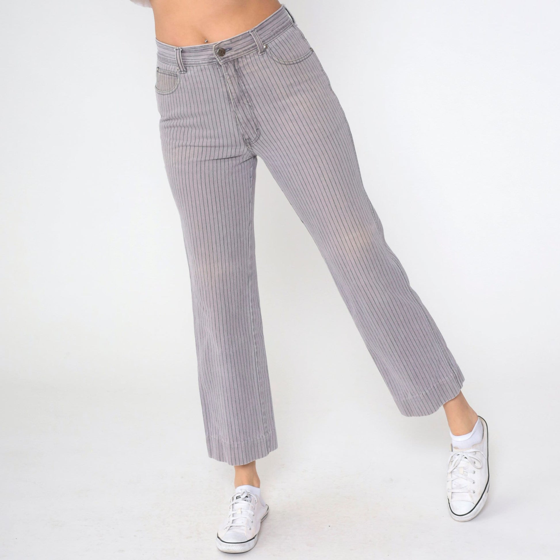 80s Sergio Valente Pinstriped Grey Denim Jeans Straight Leg Medium