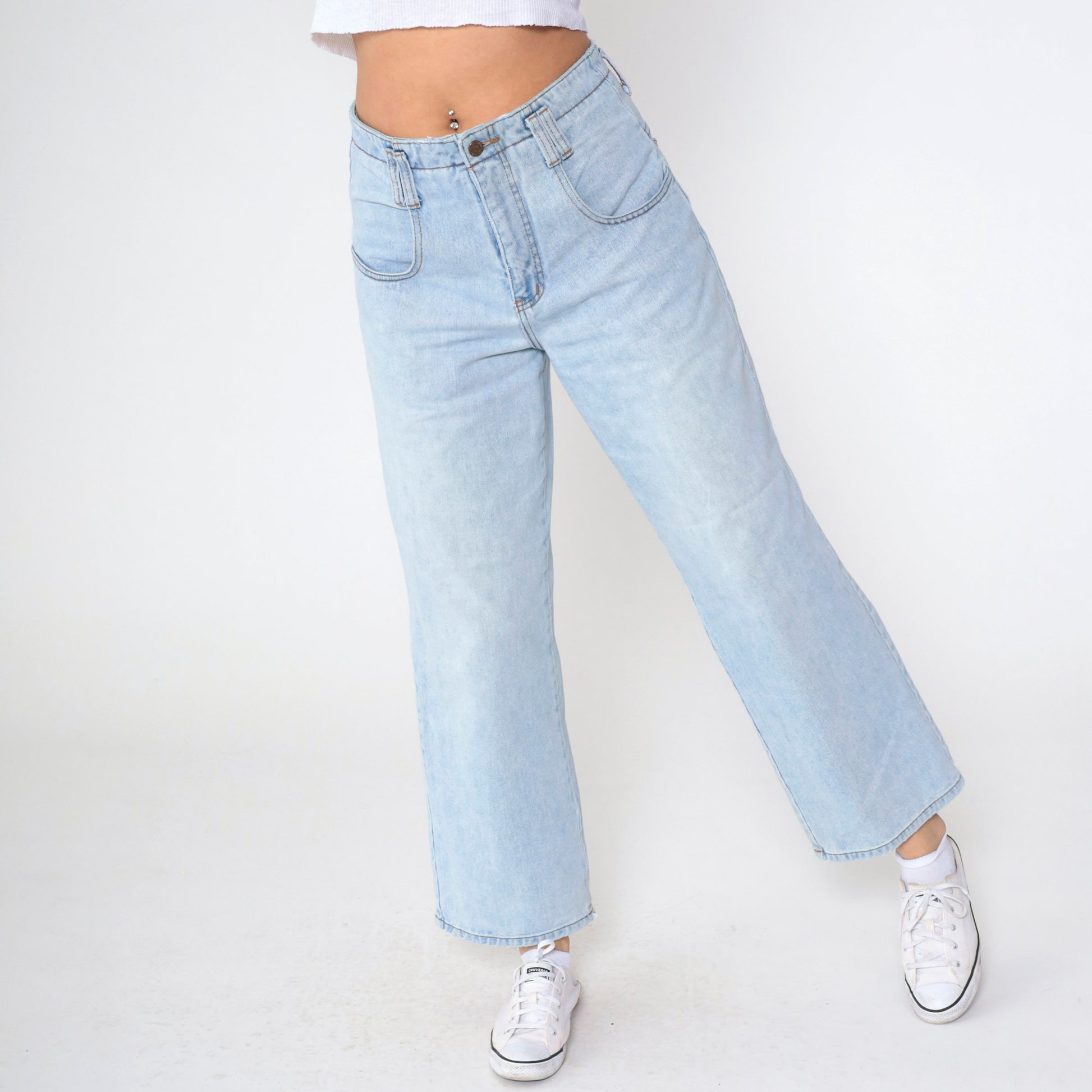 90s Eunina Light Wash High-Rise Wide-Leg Denim Jeans Medium