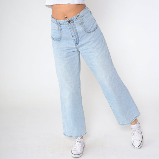 90s Eunina Light Wash High-Rise Wide-Leg Denim Jeans Medium
