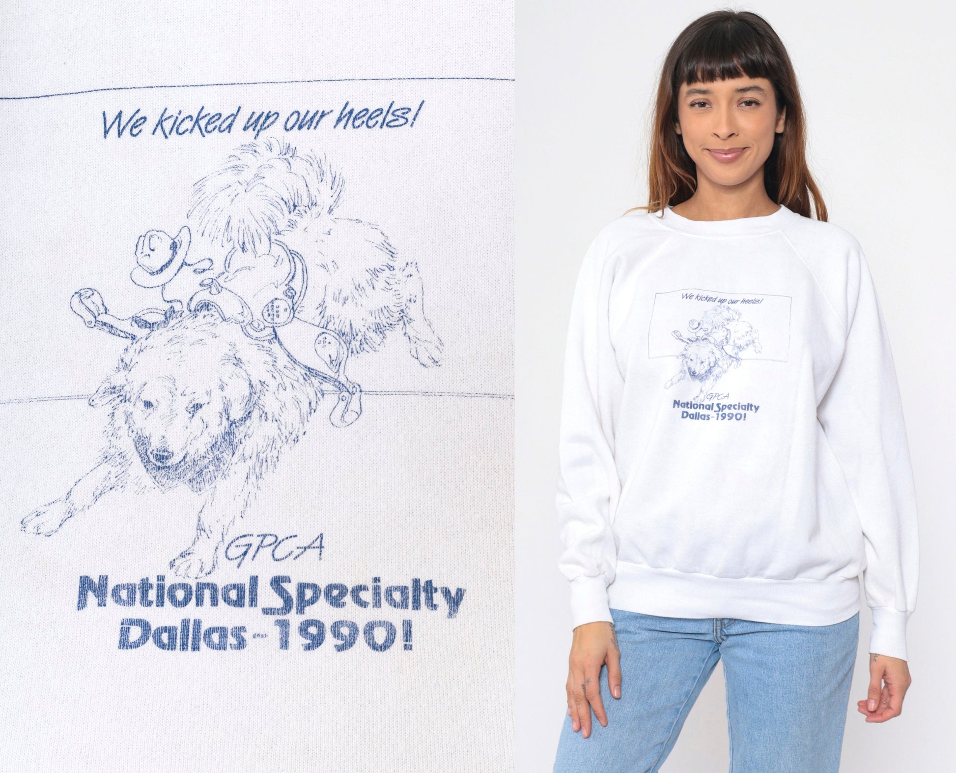 90s GPCA Great Pyrenees Club America Dallas 1990 Sweatshirt White Raglan Large