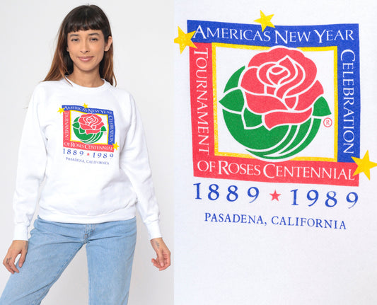1989 Tournament of Roses Centennial Sweatshirt Pasadena Graphic Crewneck Medium
