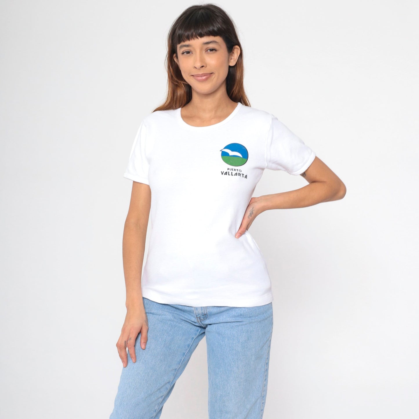 90s Puerto Vallarta Bird Graphic T-Shirt White Cotton Single Stitch Medium