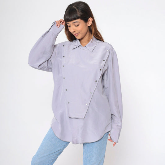90s Grey Pearl Snap Chef's Jacket Double Breasted Workwear Extra Large XL