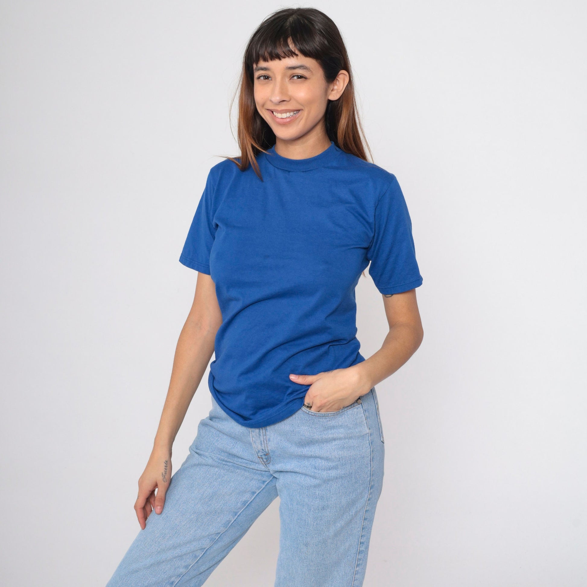 90s Jerzees Royal Blue Crewneck T-Shirt Plain Tee Extra Small XS