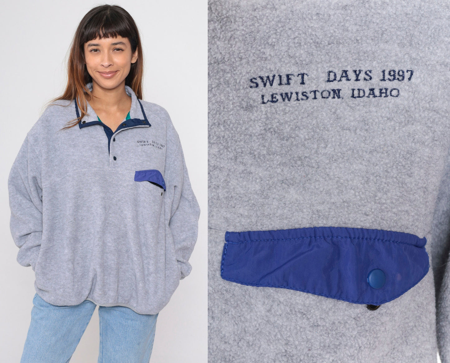 90s Port Authority Fleece Jacket Swift Days Lewiston Idaho Grey Large