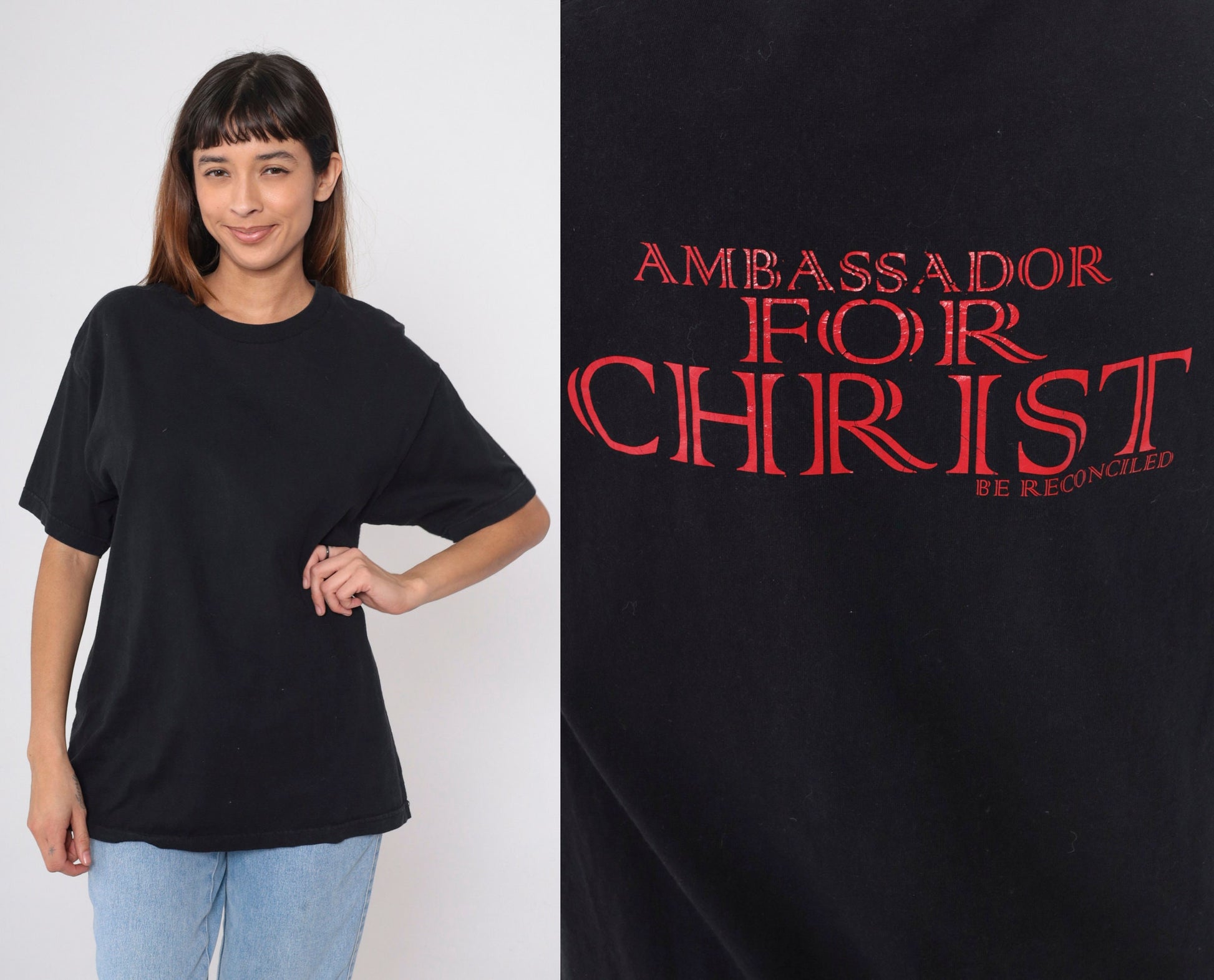90s Ambassador for Christ 2 Corinthians 5:20 Graphic T-Shirt Black Medium