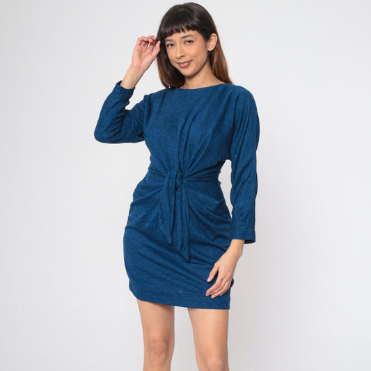 90s All That Jazz Knot Front Mini Dress Dark Blue Flecked Small