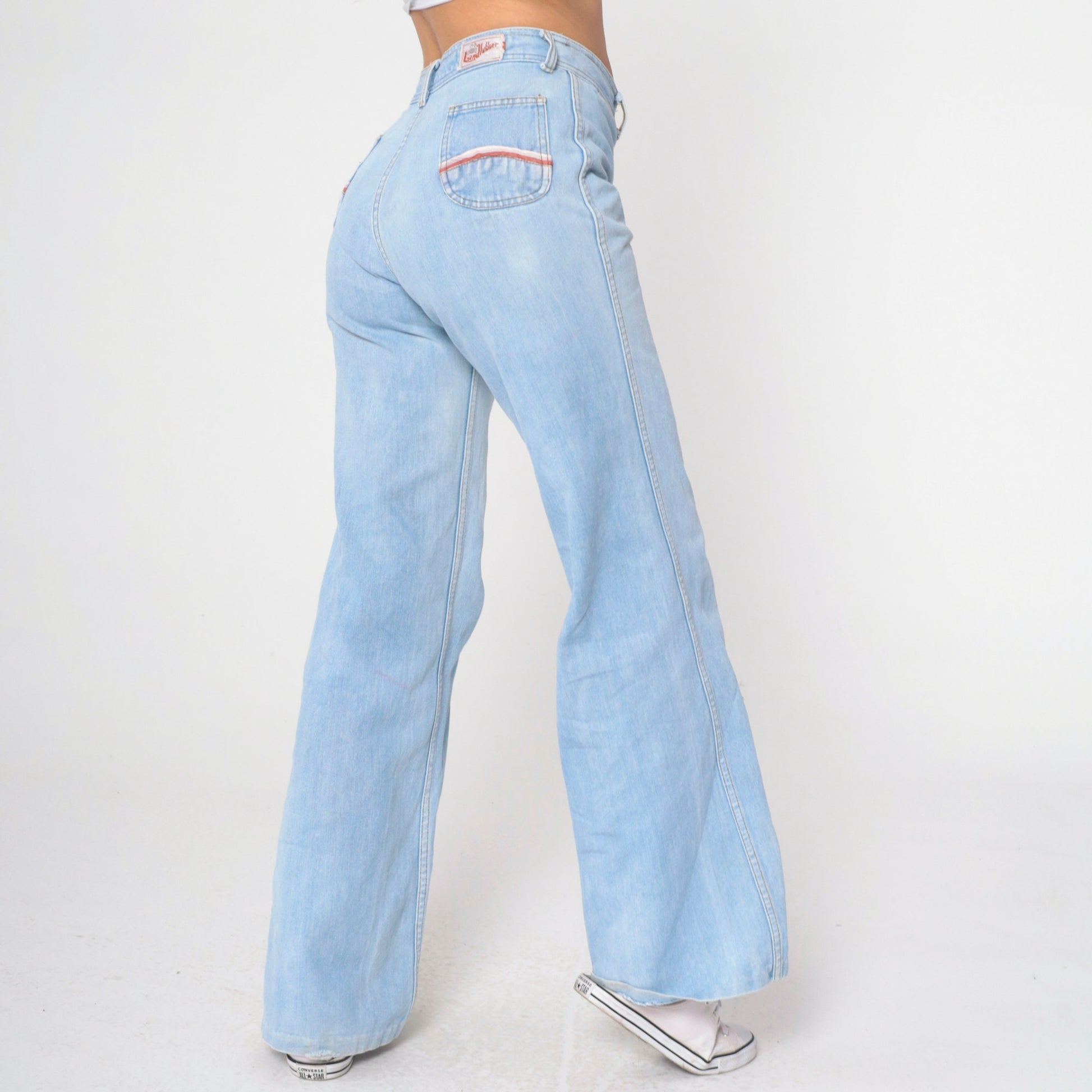 70s Landlubber Light Blue Denim Bell Bottom Jeans High Rise Small 30