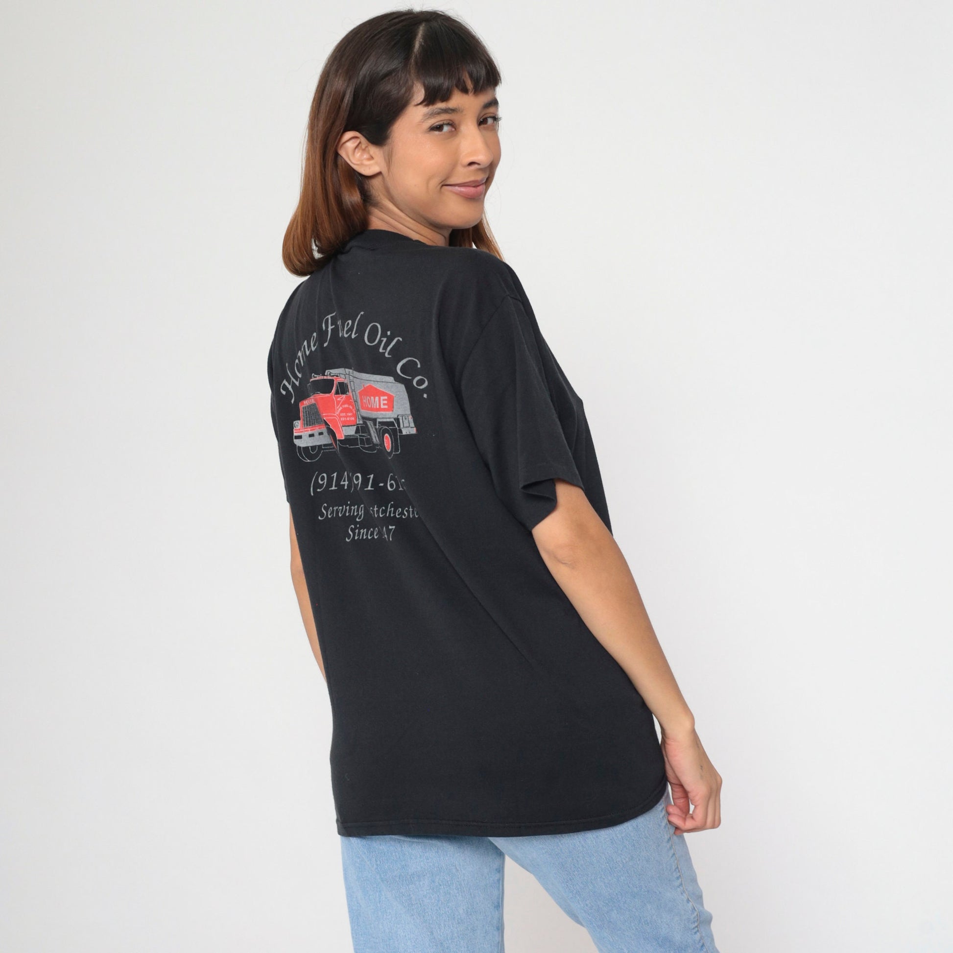 90s Home Fuel Oil Company Graphic T-Shirt Westchester NY Black Large L