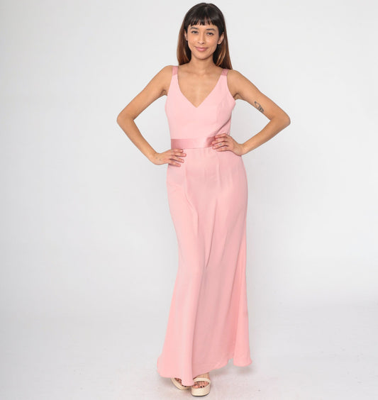90s Vera Wang Baby Pink Maxi Dress Sleeveless V-Neck Open Back Small 6