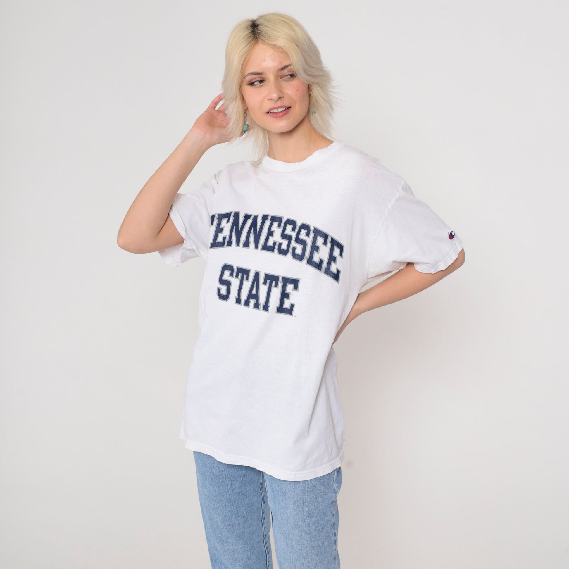 90s Tennessee State University Champion T-Shirt White Graphic Large