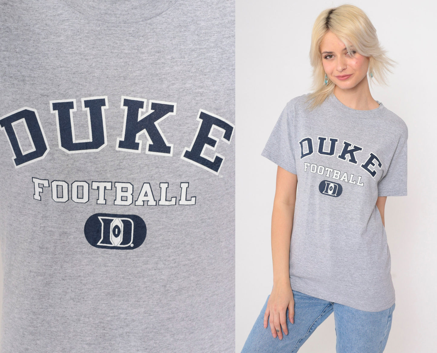 90s Champion Duke Football T-Shirt Grey Graphic Tee Small