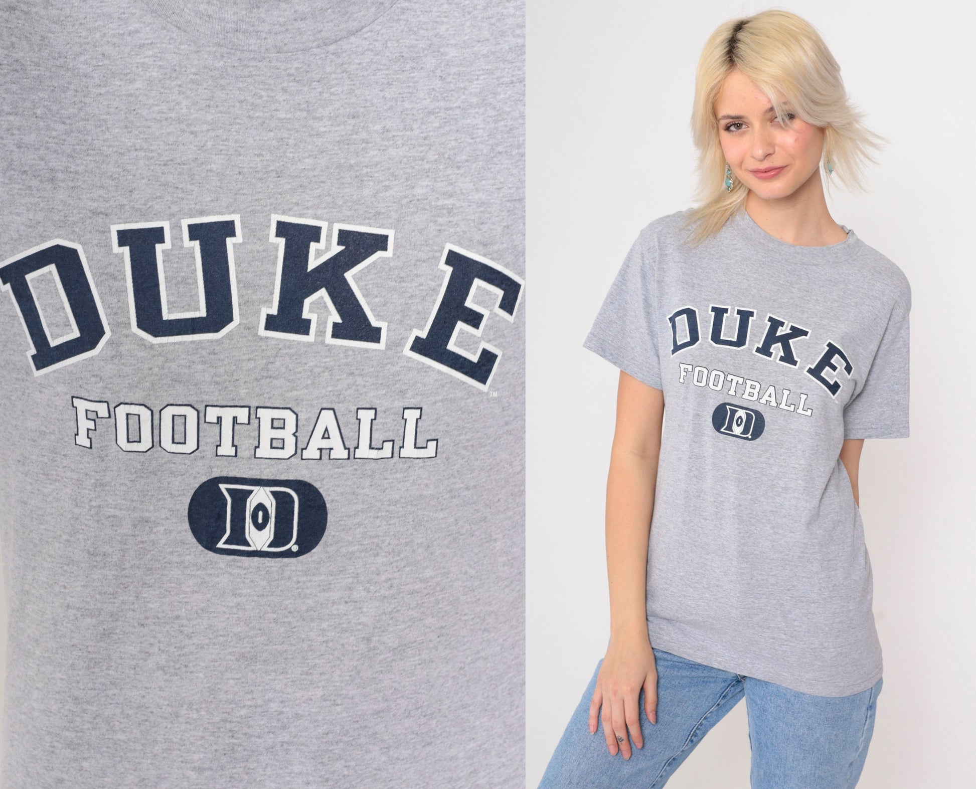 90s Champion Duke Football T-Shirt Grey Graphic Tee Small