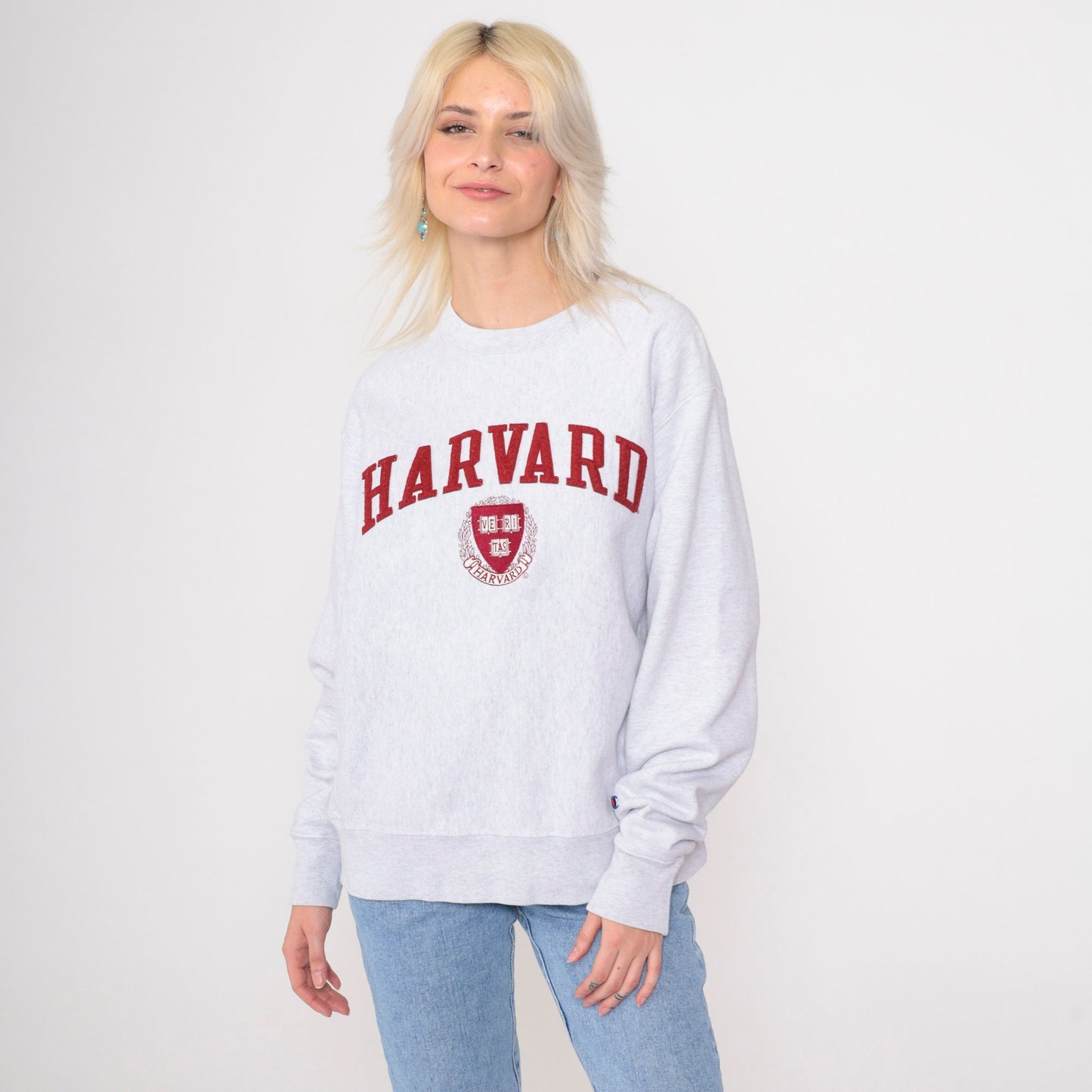 90s Champion Reverse Weave Harvard University Sweatshirt Grey Medium