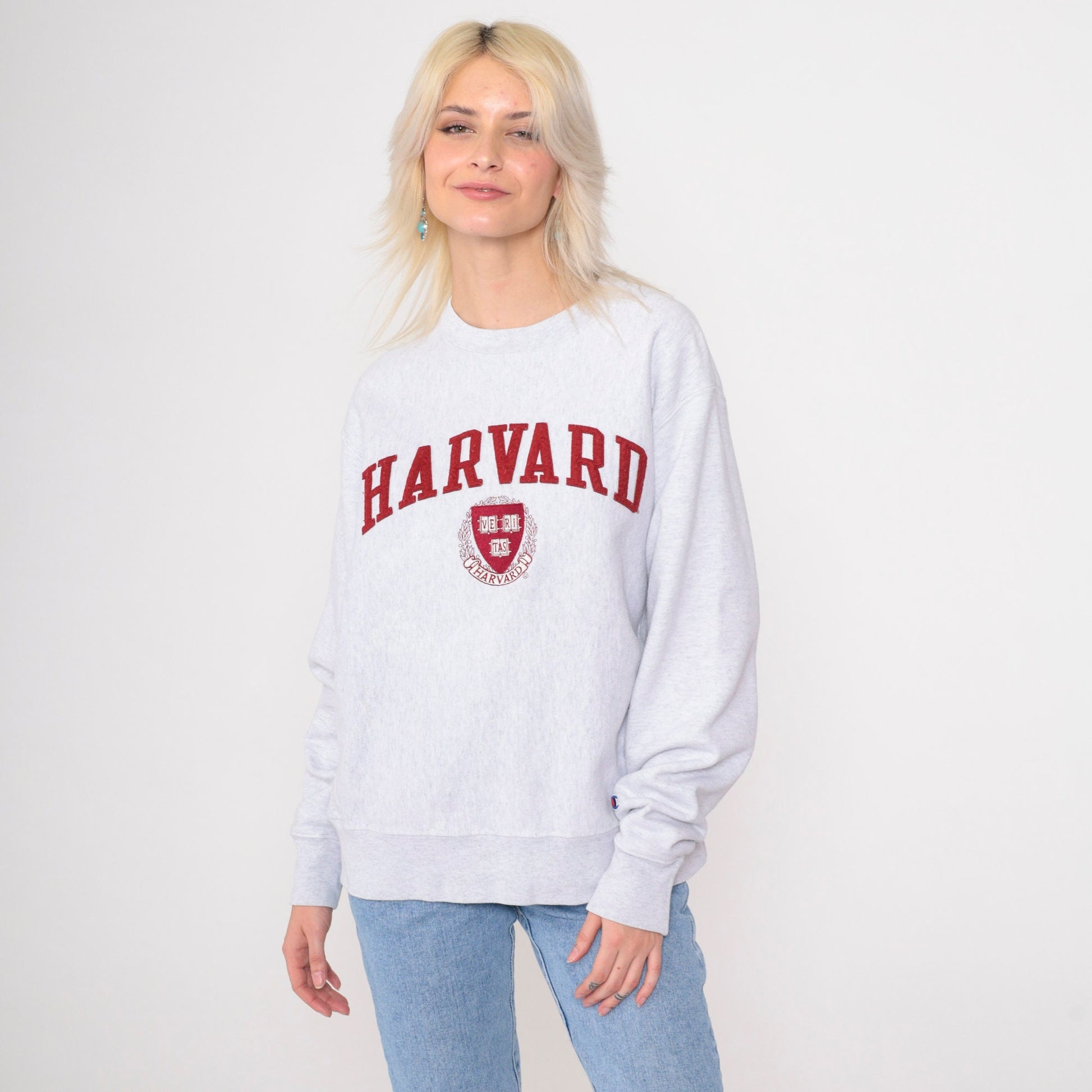 90s Champion Reverse Weave Harvard University Sweatshirt Grey Medium