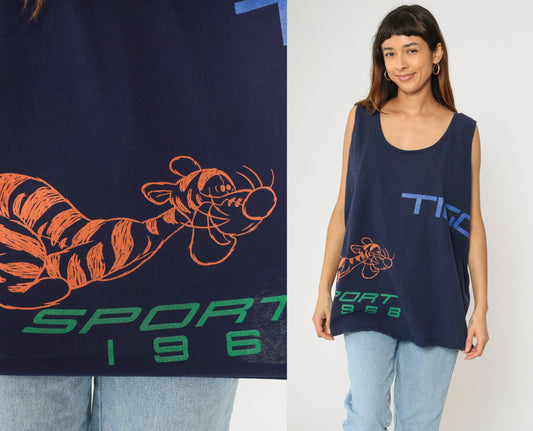 90s Disney Store Tigger Sport Tank Top Navy Graphic Scoop Neck Extra Large XL