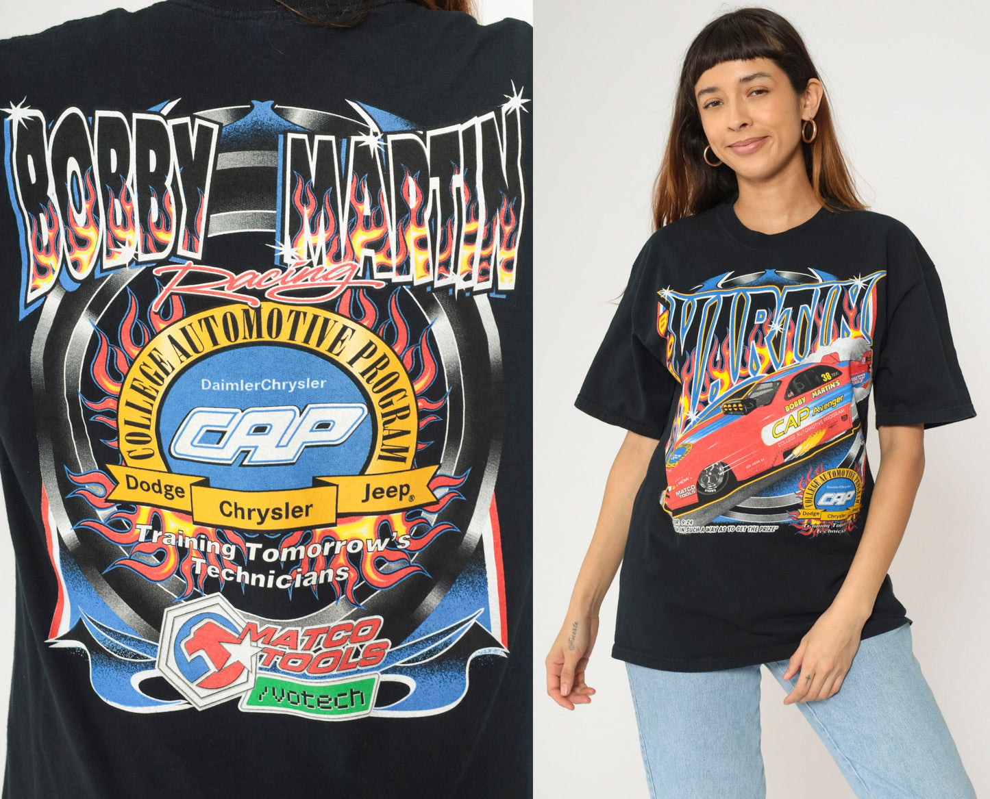 00s Bobby Martin CAP Racing Drag Car Graphic T-Shirt Black Large