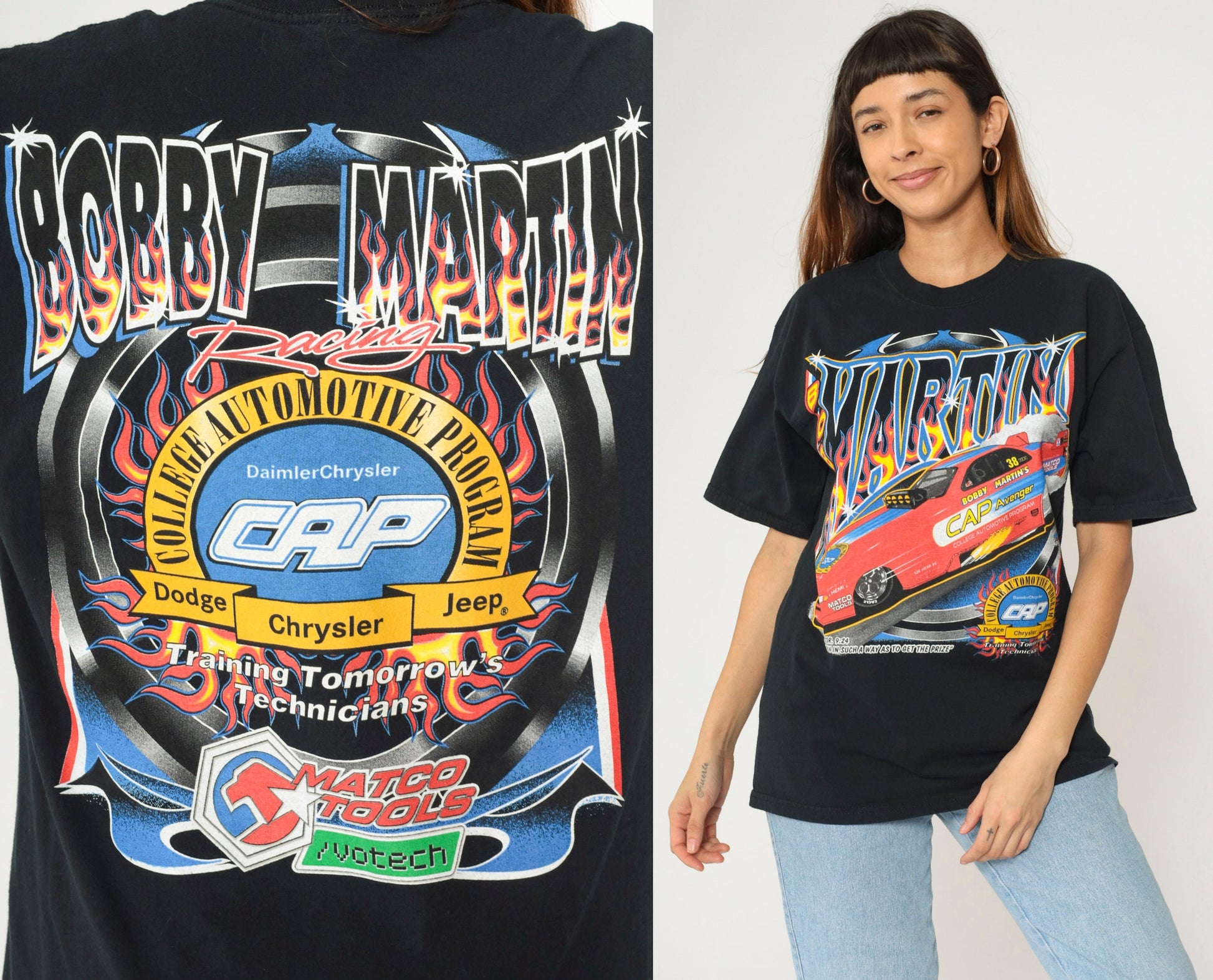 00s Bobby Martin CAP Racing Drag Car Graphic T-Shirt Black Large