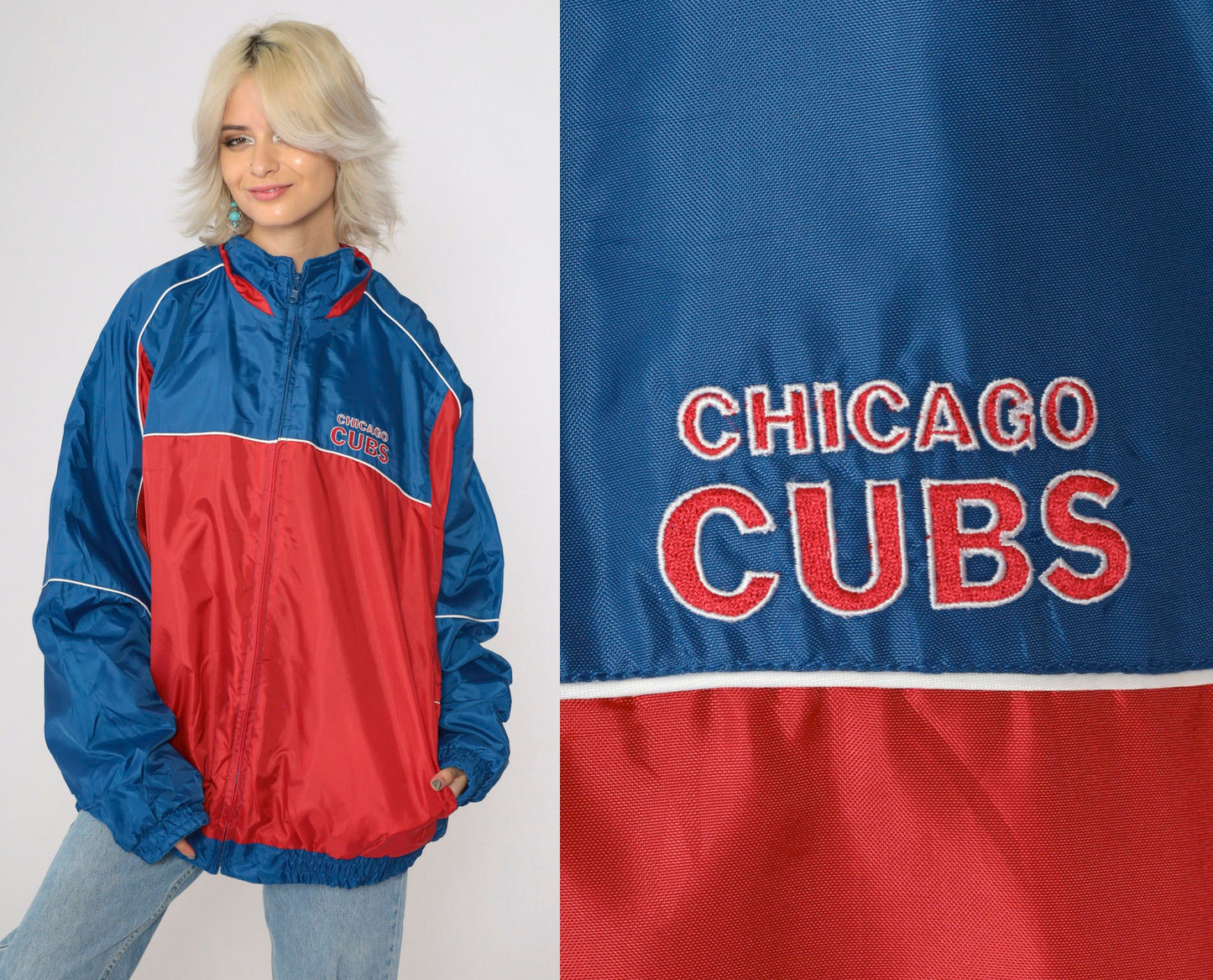 Chicago Cubs Reversible Windbreaker Fleece Jacket Red Blue Color Block XXL