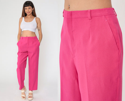 80s Haggar Hot Pink High-Waist Straight Trousers Size 14