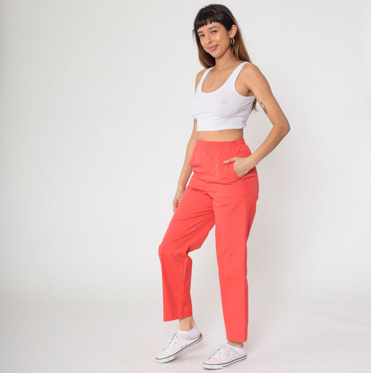 80s Coral Straight Leg Elastic Waist Trousers High Rise Small Medium