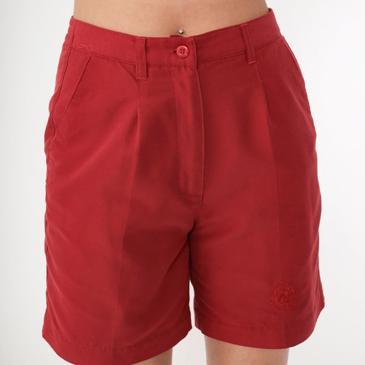 00s Makaha Valley Country Club Red Pleated High-Waist Shorts Small