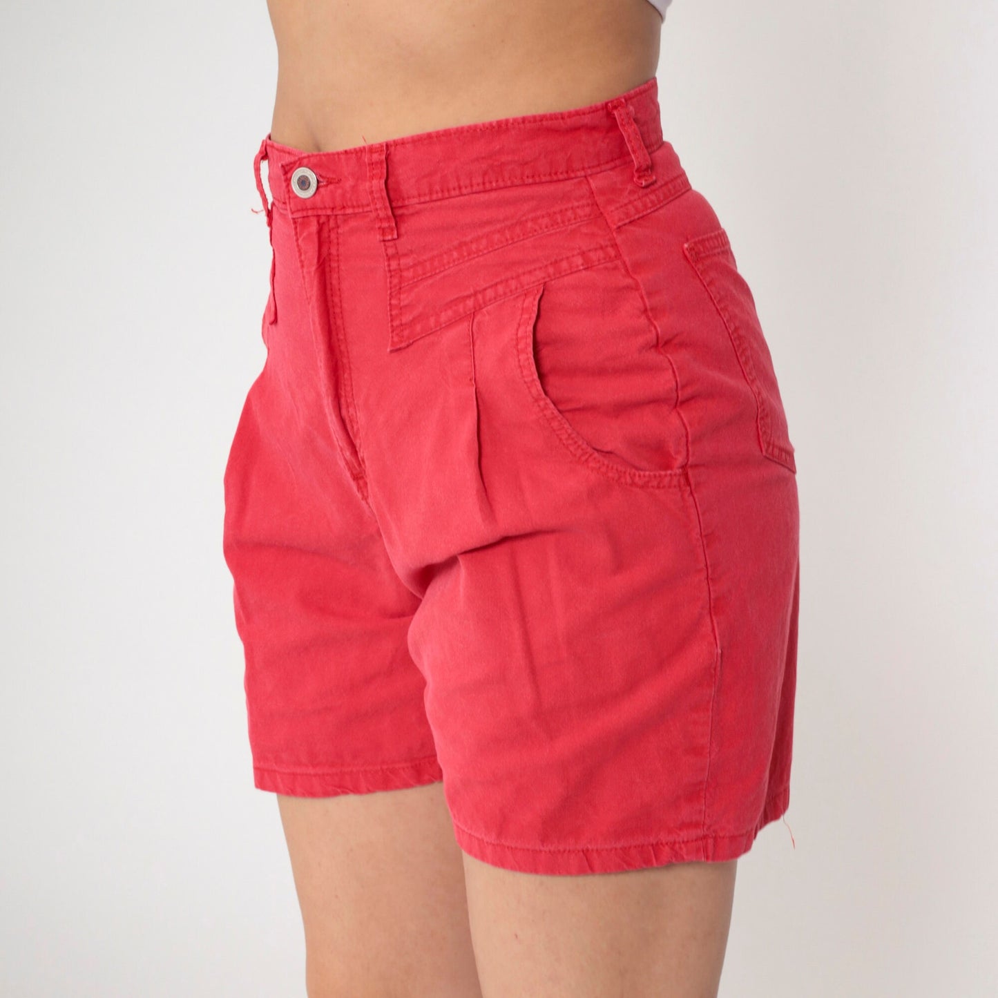 90s Red Pleated High-Waist Shorts Cotton Trouser Small
